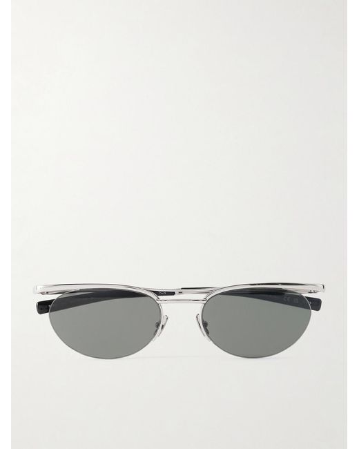 Saint Laurent Gray Oval-frame Silver-tone Sunglasses for men