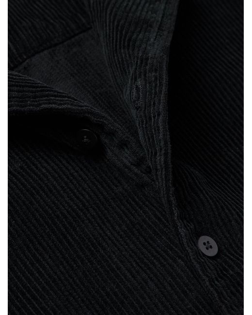 Les Tien Black Camp-Collar Garment-Dyed Cotton-Corduroy Shirt for men