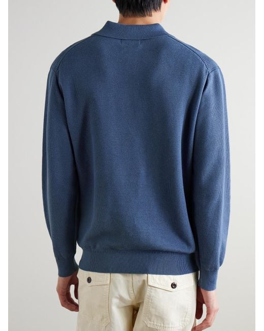 Beams Plus Pullover aus einer Ramie-Baumwollmischung mit Polokragen in Blue für Herren