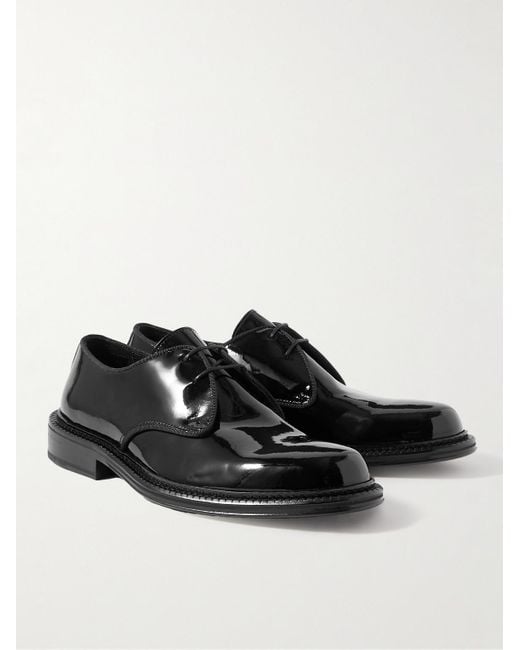 Mr P. Black Grosgrain-trimmed Patent-leather Derby Shoes for men