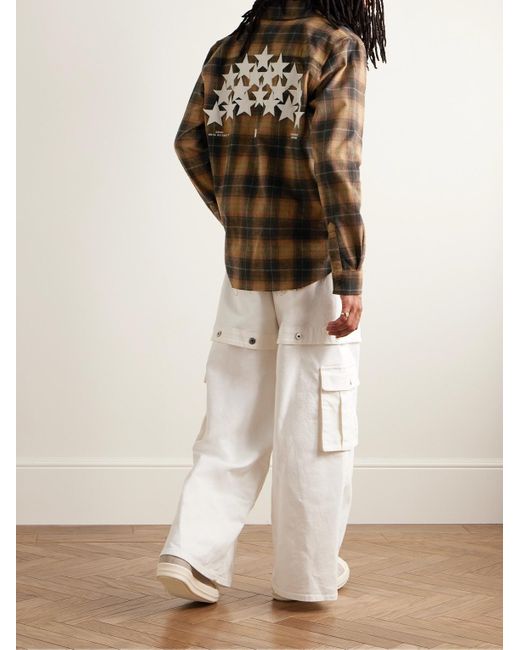 Camicia in flanella di cotone a quadri con logo ricamato e applicazioni in pelle di Amiri in Multicolor da Uomo