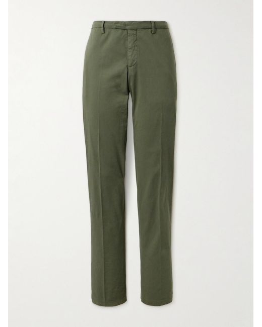 Boglioli Green Straight-Leg Cotton-Blend Twill Trousers for men