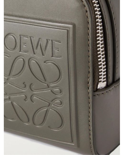 Loewe Gray Mini Logo-debossed Leather Messenger Bag for men