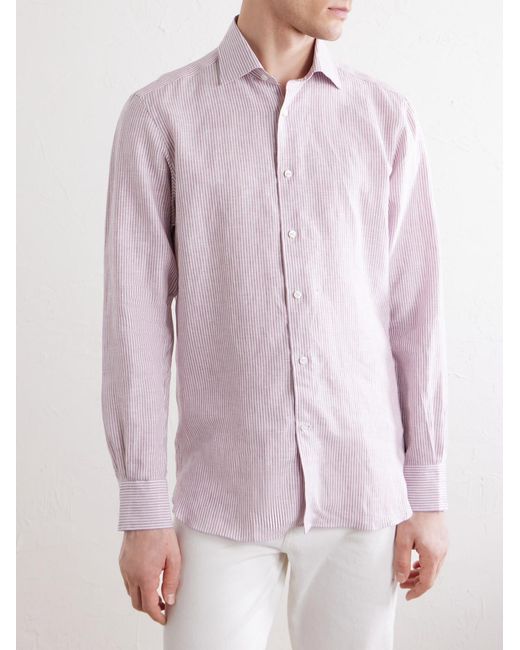 Zegna Pink Striped Linen Shirt for men