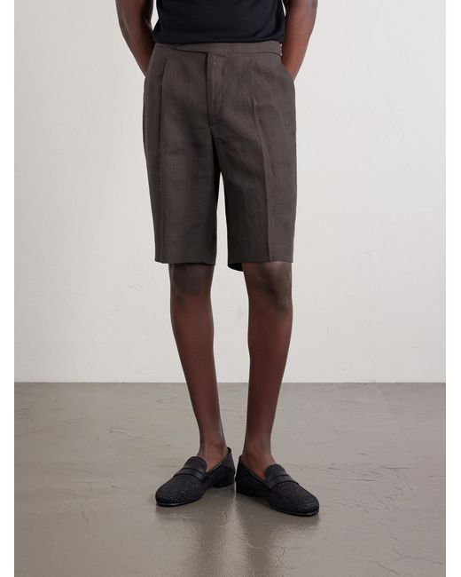 De Petrillo Gray Straight-Leg Linen Shorts for men