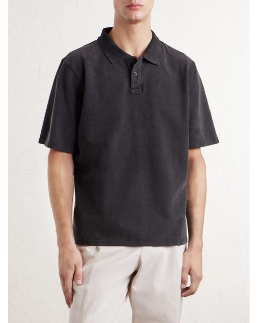 Corridor NYC Black Garment-Dyed Cotton-Piqué Polo Shirt for men
