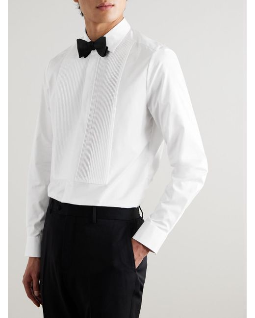 Mr P. White Pleated Cotton-Poplin Tuxedo Shirt for men