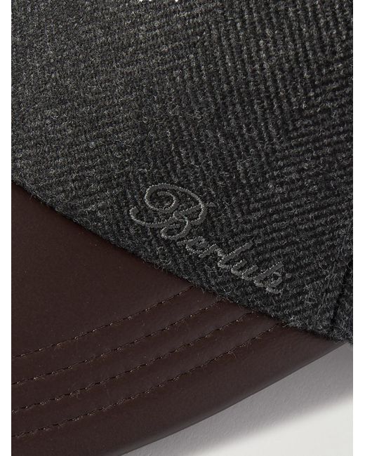 Berluti Black Logo-Embroidered Leather-Trimmed Wool Baseball Cap for men