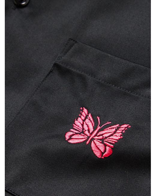 Needles Black Webbing-Trimmed Embroidered Twill Shirt for men