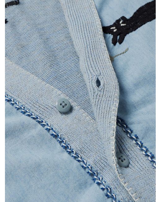 Kapital Blue Embroidered Chambray And Cotton Cardigan for men