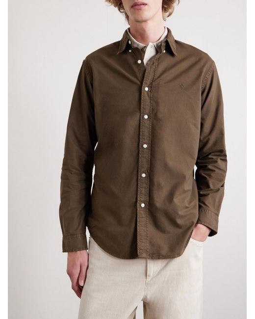 Polo Ralph Lauren Brown Button-Down Collar Logo-Embroidered Cotton Shirt for men