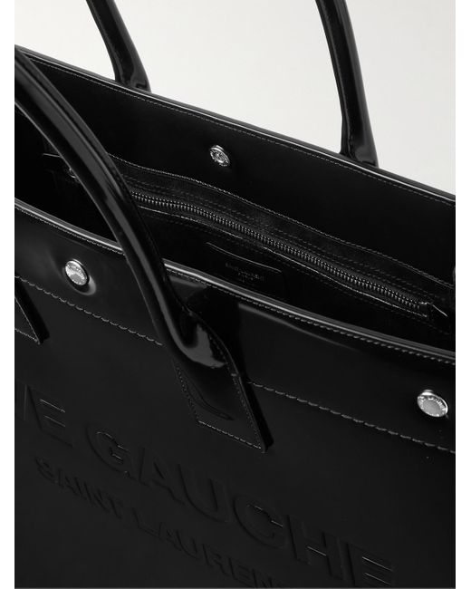 Saint Laurent Black Rive Gauche Logo-embossed Glossed-leather Tote Bag for men