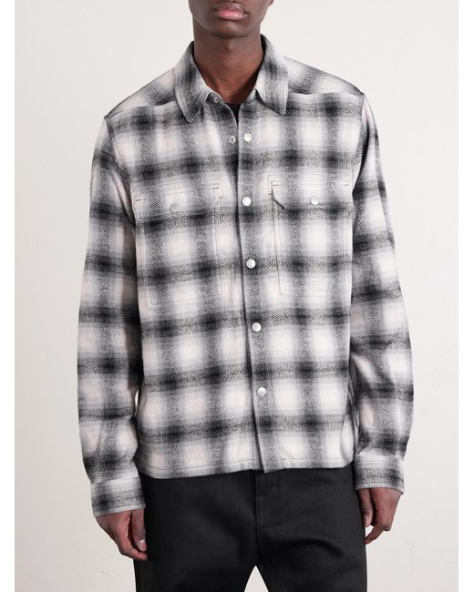 Rick Owens Gray Level Cropped Checked Cotton Shirt for men