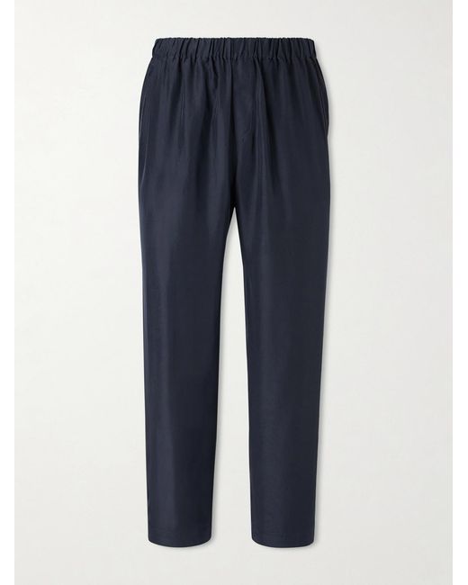 Barena Blue Tapered Garment-dyed Silk Trousers for men