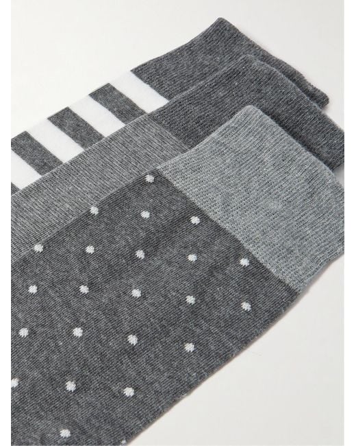 Kingsman Gray Three-pack Patterned Cotton-blend Socks for men