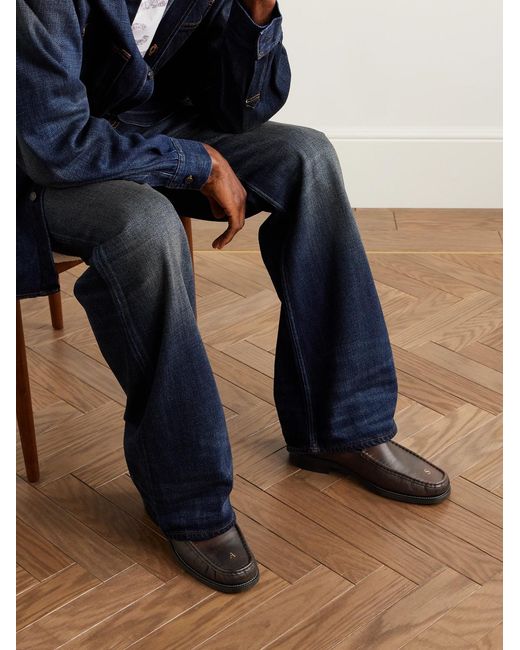 Acne Black Logo-Print Burnished-Leather Loafers for men
