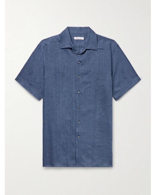Loro Piana Blue André Camp-collar Linen Shirt for men