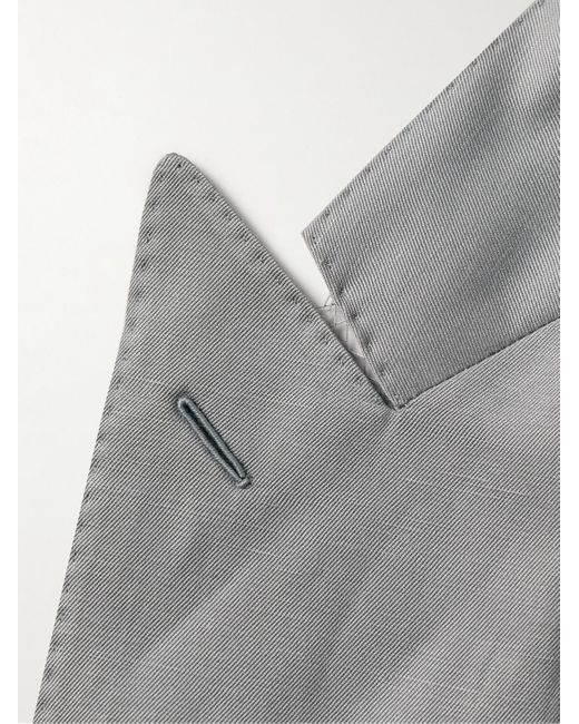 Caruso Gray Slim-fit Double-breasted Silk And Linen-blend Blazer for men