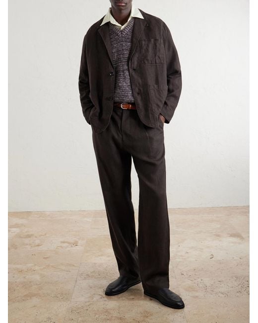Oliver Spencer Black Coney Straight-Leg Pleated Linen Suit Trousers for men