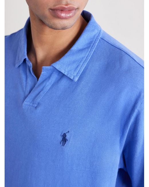 Polo Ralph Lauren Blue Open-collar Cotton And Linen-blend Polo Shirt for men