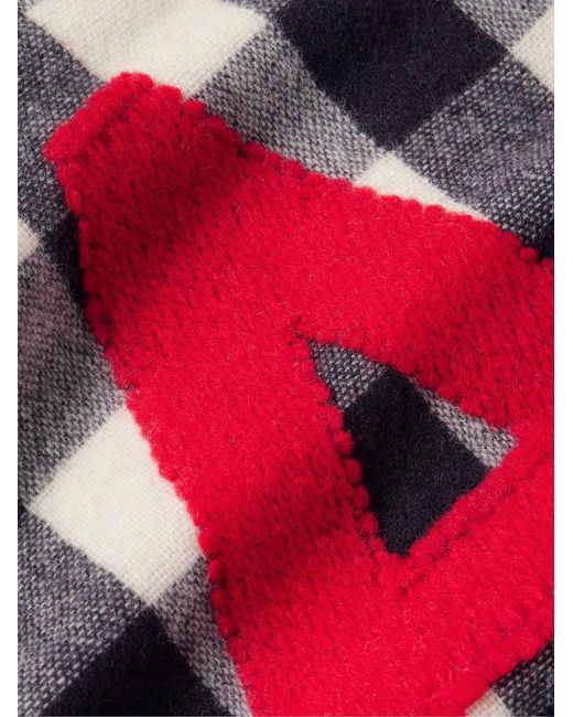 Acne Red Veda Logo-Appliquéd Fringed Checked Wool-Blend Scarf for men