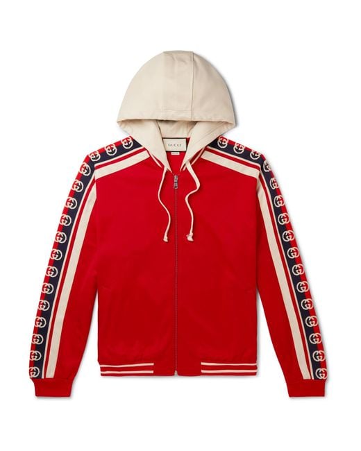 Gucci Webbing-trimmed Tech-jersey Zip-up Hoodie in Red for Men | Lyst