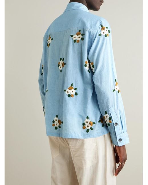 Kartik Research Blue Floral-Embroidered Embellished Cotton Shirt for men