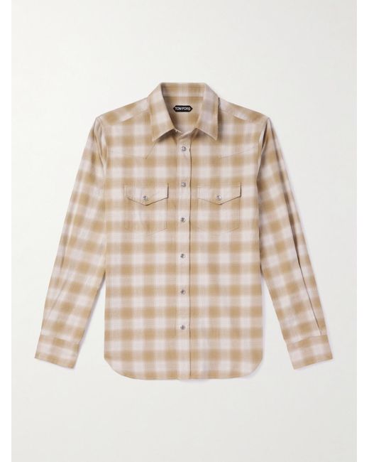 Tom Ford Kariertes Hemd aus Baumwollflanell im Western-Stil in Natural für Herren