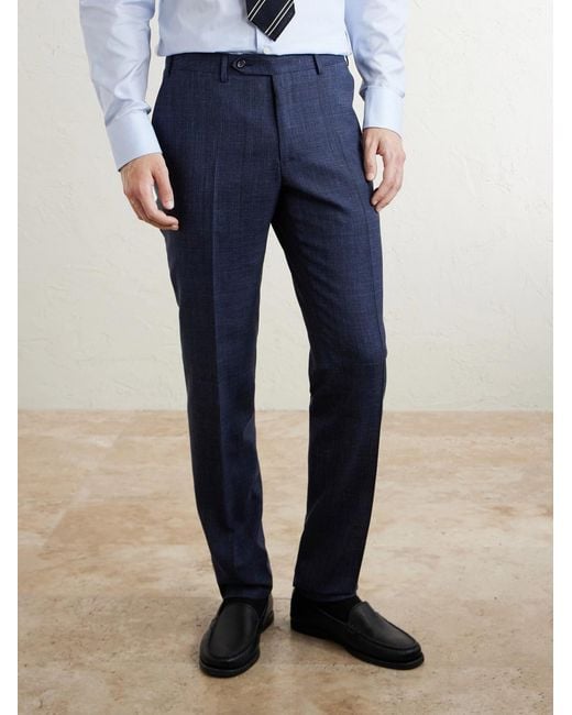 Canali Blue Travel Straight-Leg Wool, Silk And Linen-Blend Suit Trousers for men