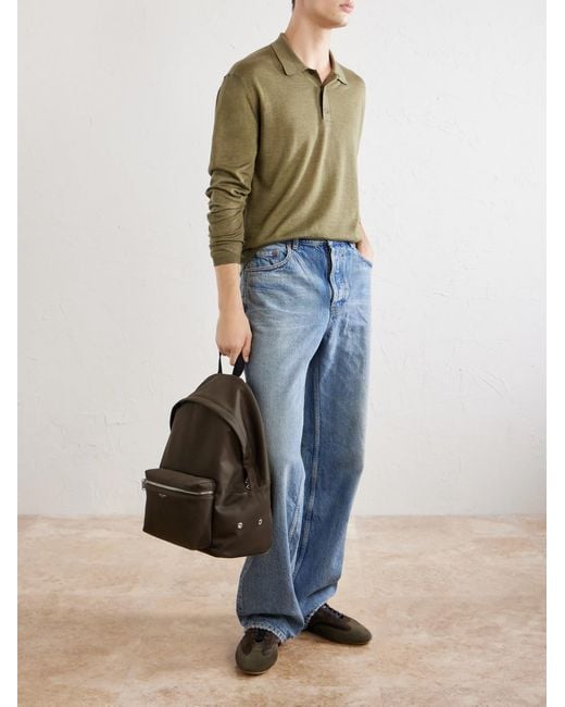 Saint Laurent Brown City Leather-Trimmed Twill Backpack for men