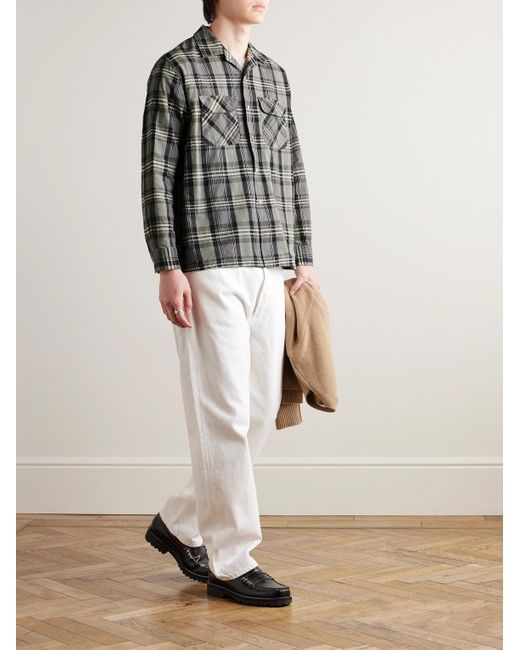 Camicia in cotone a quadri con colletto convertibile di Beams Plus in Gray da Uomo