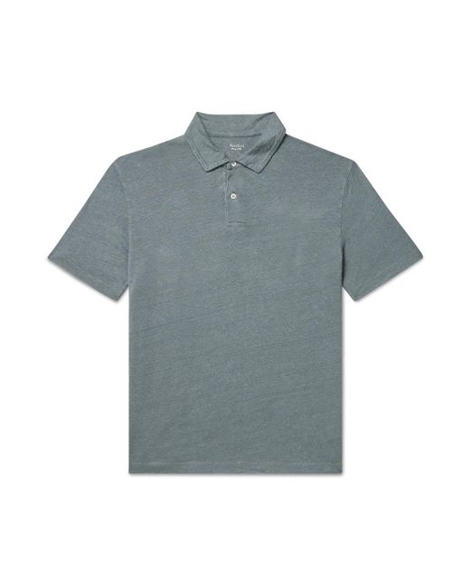 Hartford Blue Garment-Dyed Linen Polo Shirt for men