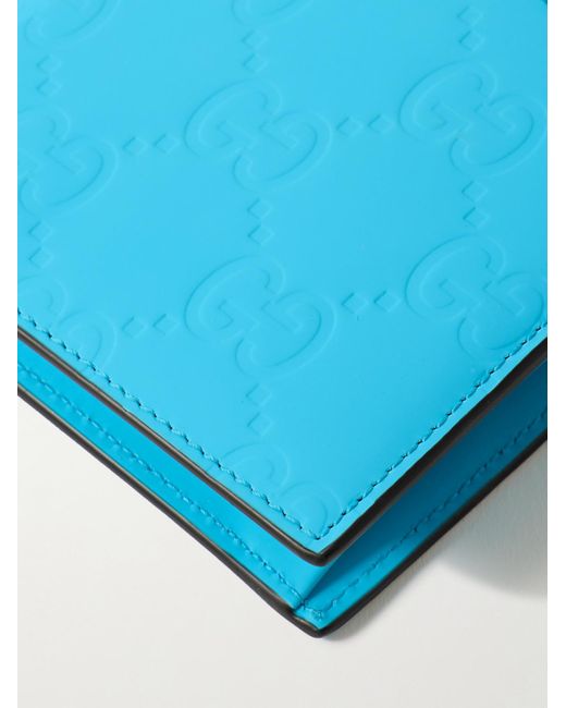 Gucci Blue Logo-debossed Rubberised-leather Billfold Wallet for men