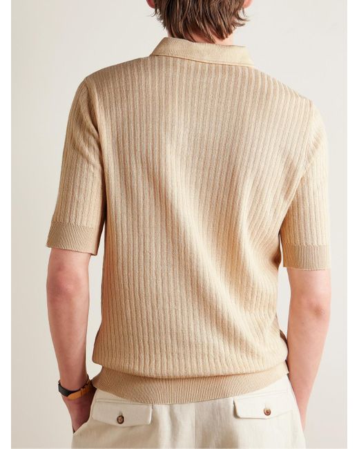 Lardini Natural Slim-fit Ribbed Linen And Cotton-blend Polo Shirt for men
