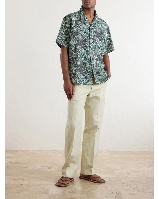 Auralee Blue Printed Silk Satin Shirt for men