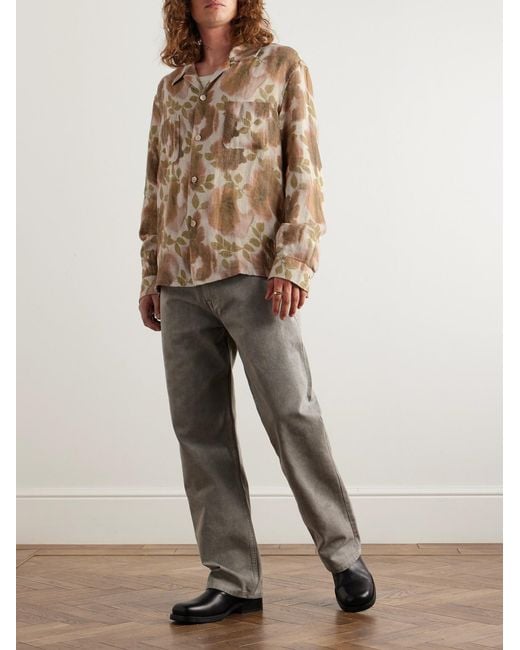 Our Legacy Natural Heusen Oversized Convertible-Collar Floral-Print Linen Shirt for men