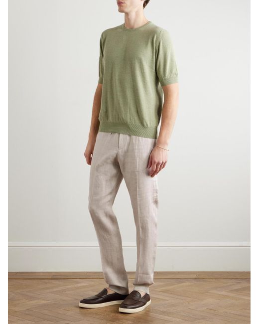 Kingsman Natural Straight-Leg Herringbone Linen Drawstring Trousers for men