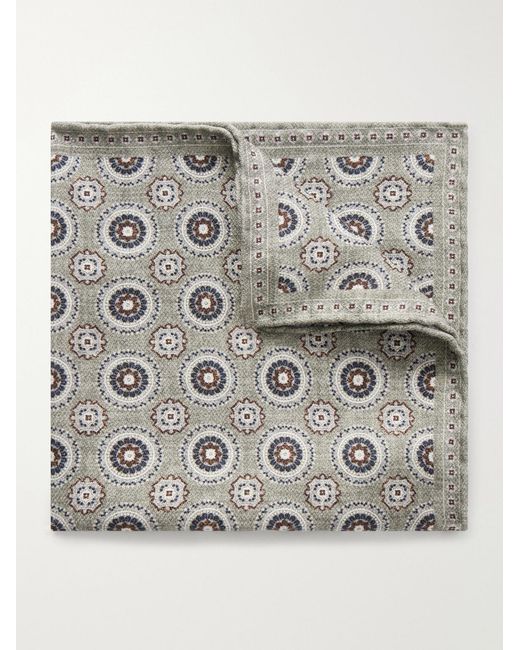 Brunello Cucinelli Gray Printed Silk Pocket Square for men