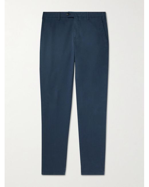 Loro Piana Blue Pantaflat Slim-Fit Pleated Stretch-Cotton Trousers for men