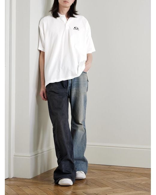 Balenciaga White Logo-Embroidered Cotton-Piqué Polo Shirt for men