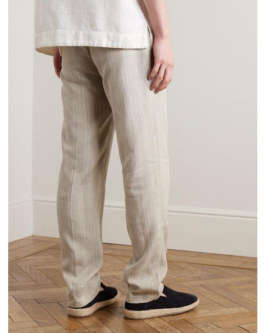 Oliver Spencer Natural Claremont Tapered Pleated Striped Linen Trousers for men