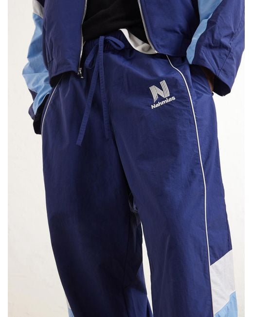 NAHMIAS Blue Straight-Leg Logo-Embroidered Nylon Trousers for men
