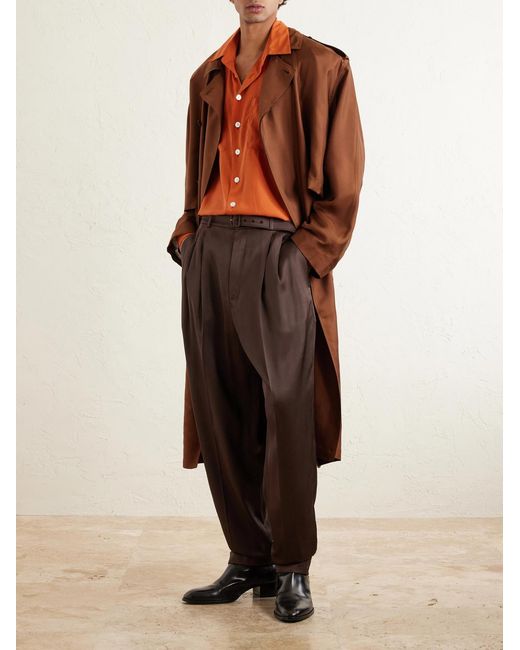 Saint Laurent Brown Tapered Belted Silk-satin Trousers for men
