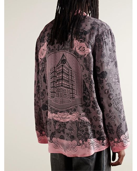 Acne Pink Sowen Camp-Collar Printed Satin Shirt for men