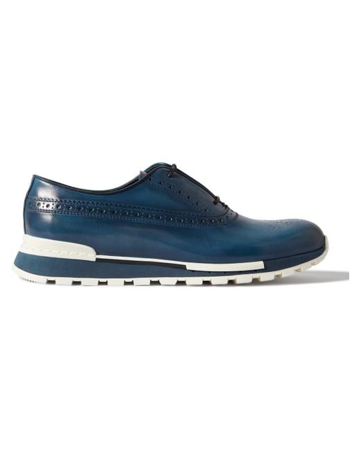 Berluti Fast Track Perforated Venezia Leather Sneakers in Blue for