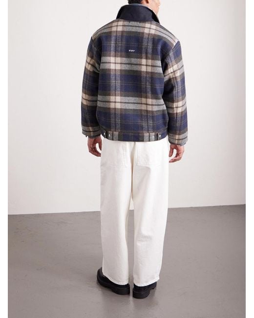 (w)taps Blue Wrecker Padded Checked Melton Wool-Blend Jacket for men