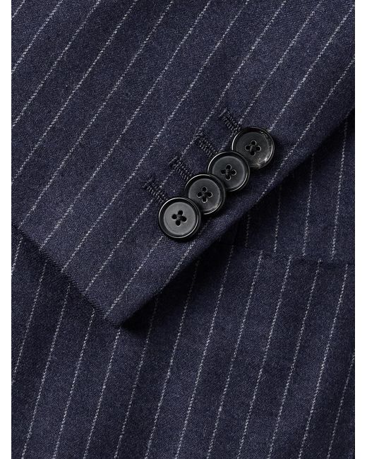 Caruso Blue Double-Breasted Pinstriped Wool Suit Jacket for men