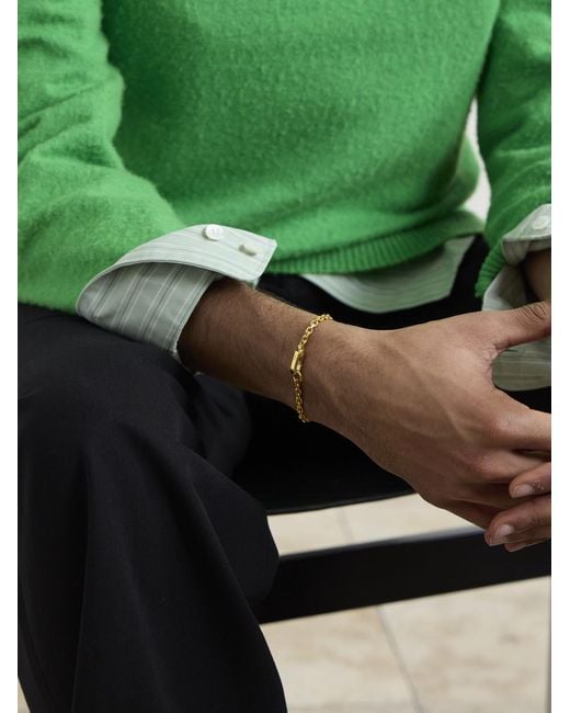 Mikia Natural Gold-plated Sterling Silver Emerald Chain Bracelet for men
