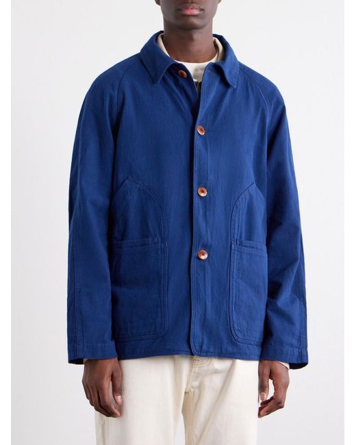 Drake's Blue Cotton And Linen-Blend Chore Jacket for men