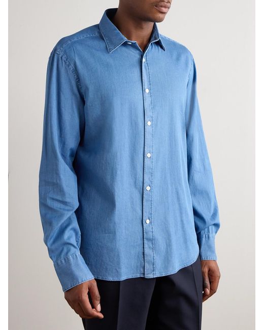 Canali Blue Cotton-blend Chambray Shirt for men